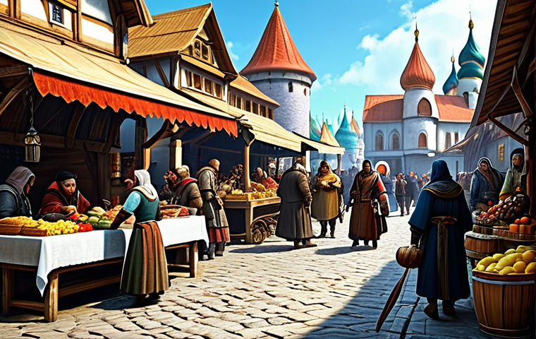 **

"A busy marketplace scene in a fantasy MMORPG setting, reminiscent of a bustling medieval Russian town, fully clothed traders bartering over goods, appropriate attire, safe for work, professional quality, perfect anatomy, natural proportions, diverse characters, digital painting, family-friendly, focus on the vibrant atmosphere and economic activity"

**