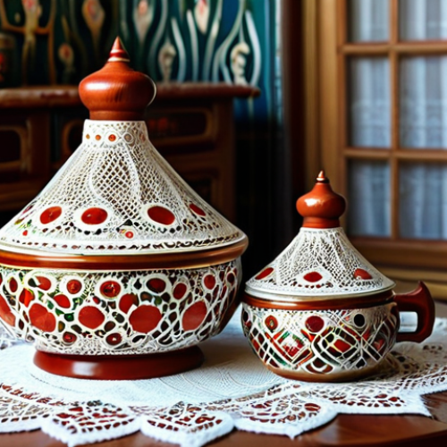 Home 12 **Prompt:** A skilled *babushka* in a cozy, traditional Russian *izba*, crafting intricate lace using a bobbin lace technique. Warm, natural lighting, showcasing the detail of the lace and the textures of the wooden home. *Samovar* steaming in the background. Folk art details, *khokhloma* patterns visible. High quality, photorealistic, perfect anatomy, proper finger count, natural pose, safe for work, appropriate content, fully clothed, modest, family-friendly.