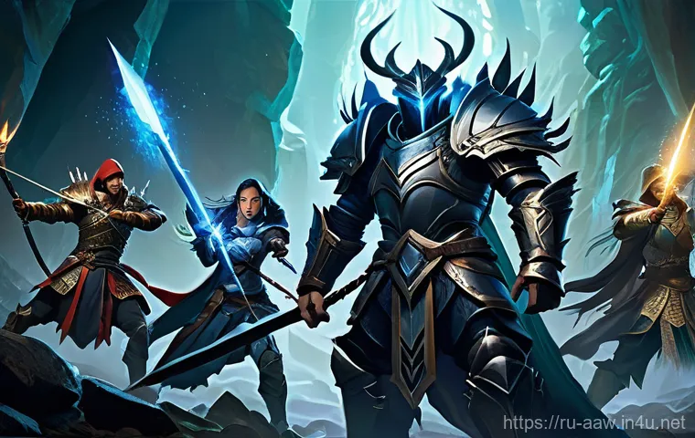 아키에이지 클랜 레벨업 - **A dynamic and epic scene** depicting a diverse group of highly skilled fantasy MMORPG adventurers,...