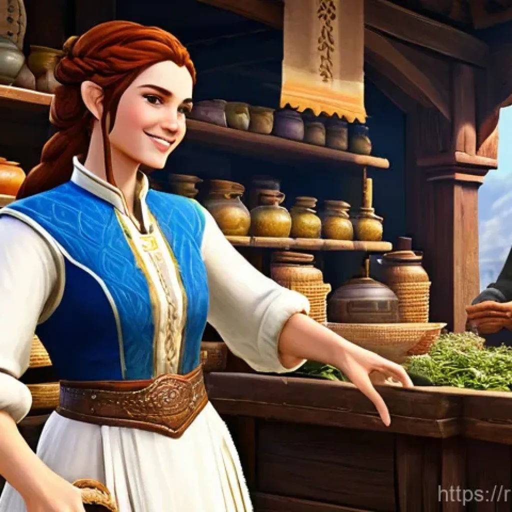 아키에이지 주요 NPC 위치 - **A Vibrant ArcheAge Marketplace:** A bustling, sun-drenched marketplace within a grand fantasy city...