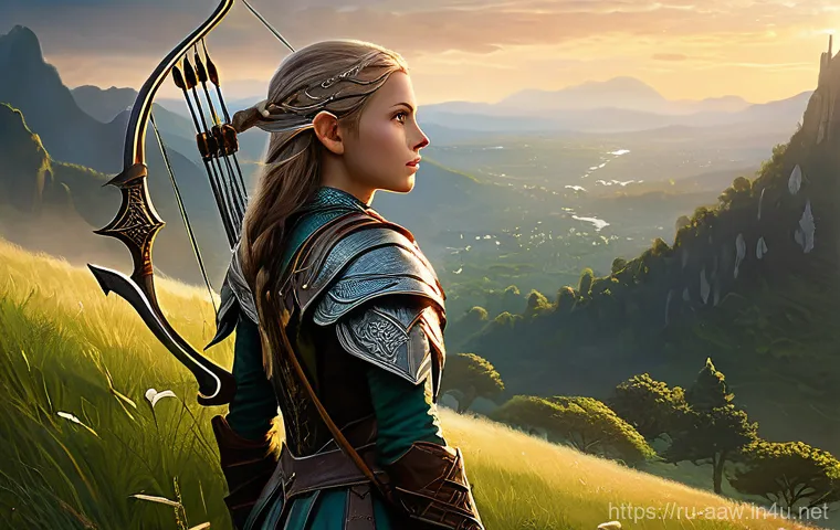 아키에이지 신규 유저 추천 콘텐츠 - **Prompt:** A young, determined adventurer stands on a grassy hill overlooking a vast, fantastical l...