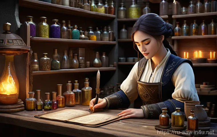 아키에이지 강화 재료 수급법 - **Prompt: "Bustling ArcheAge Auction House"**
    A wide shot of a grand and bustling ArcheAge aucti...