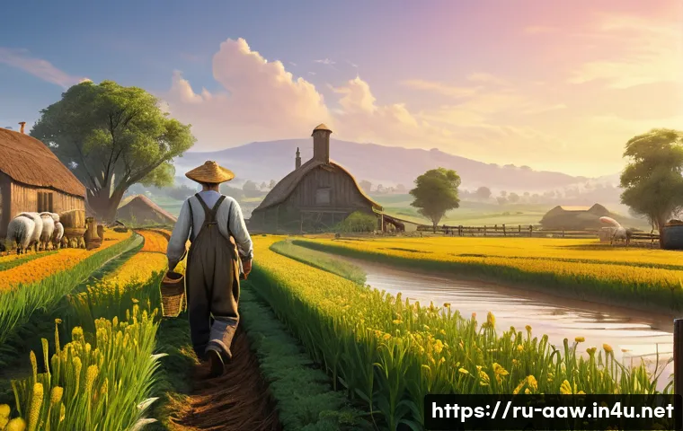 아키에이지 생활 콘텐츠 추천 루트 - **Prompt: A Prosperous ArcheAge Farmstead at Golden Hour**
An idyllic, highly detailed wide shot...