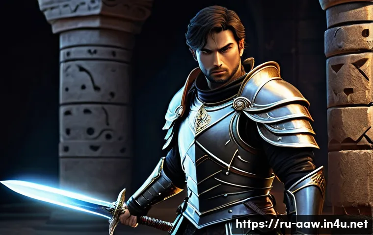 아키에이지 PvP 보상 아이템 - **Prompt 1: "A formidable male warrior in highly detailed, full fantasy plate armor, designed for ar...