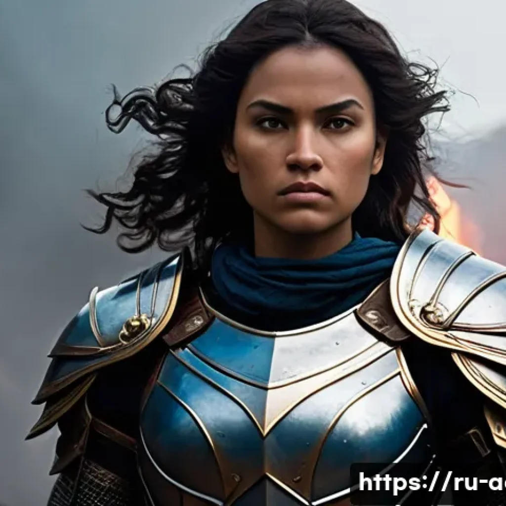 아키에이지 스킬포인트 투자법 - **Prompt 1: The Resilient Guardian on the Frontlines**
A powerful female warrior, mid-twenties, ...