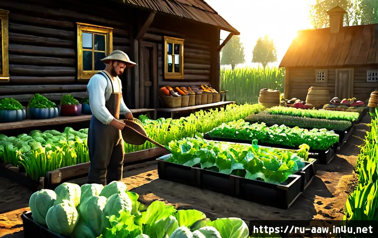 아키에이지 농장 운영 비법 - Photorealistic fantasy MMORPG farming scene inspired by a successful homestead strategy, a Russian-s...